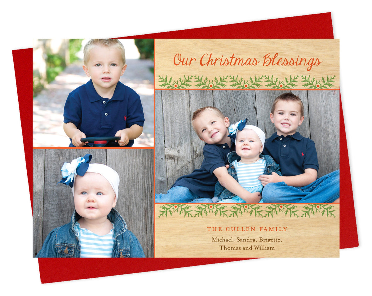 Evergreen Border Custom Holiday Card - Wood or Paper