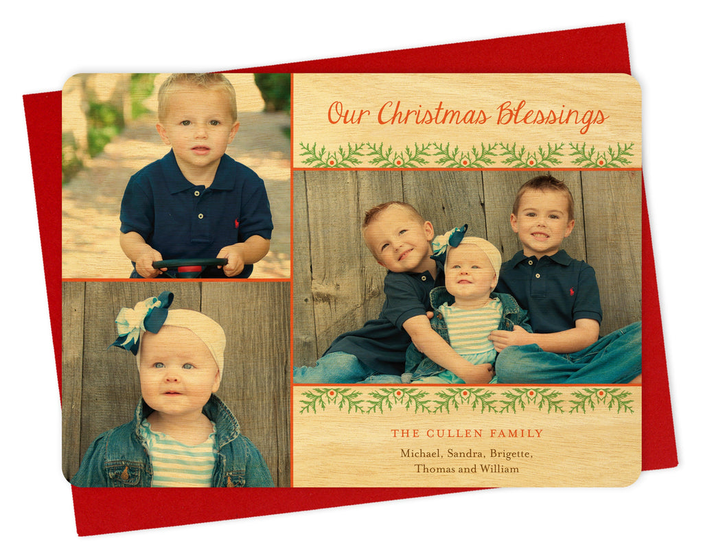 Evergreen Border Custom Holiday Card - Wood or Paper