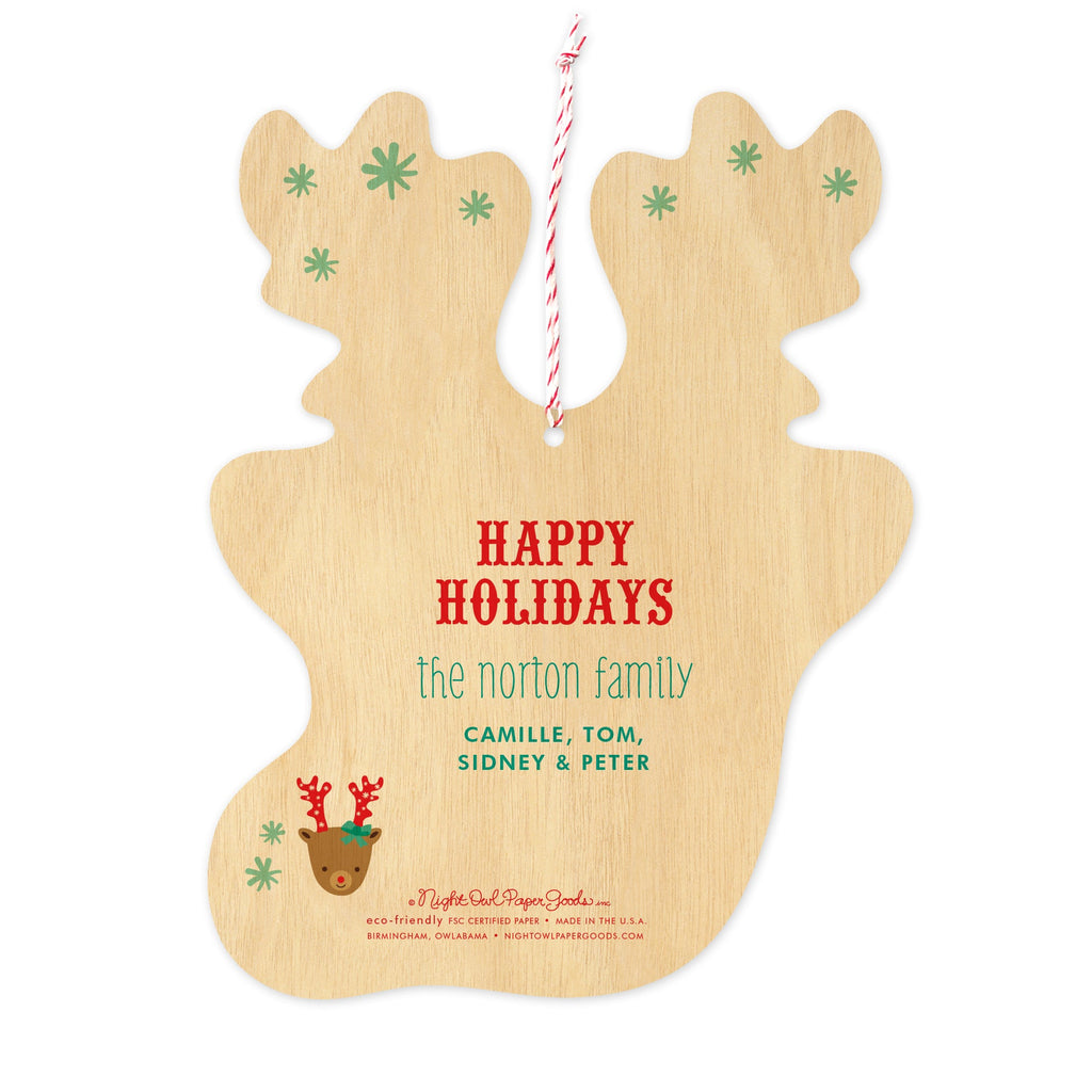 Reindeer Custom Holiday Ornament Card - Wood or Paper