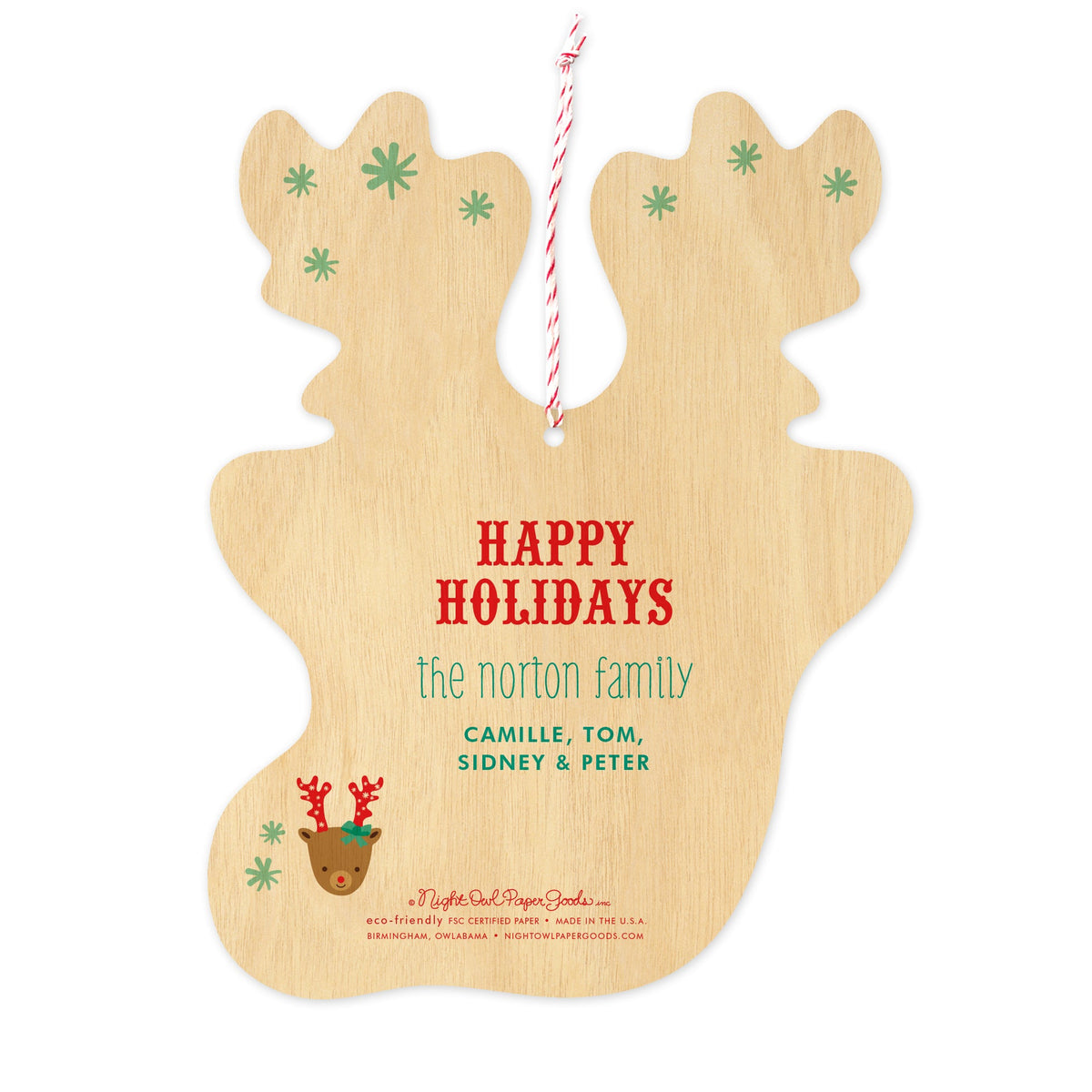 Reindeer Custom Holiday Ornament Card - Wood or Paper