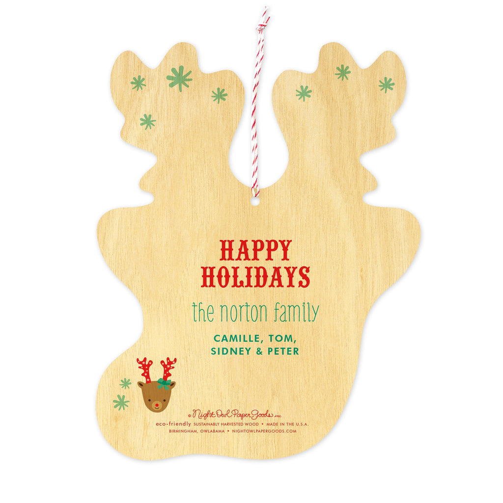 Reindeer Custom Holiday Ornament Card - Wood or Paper