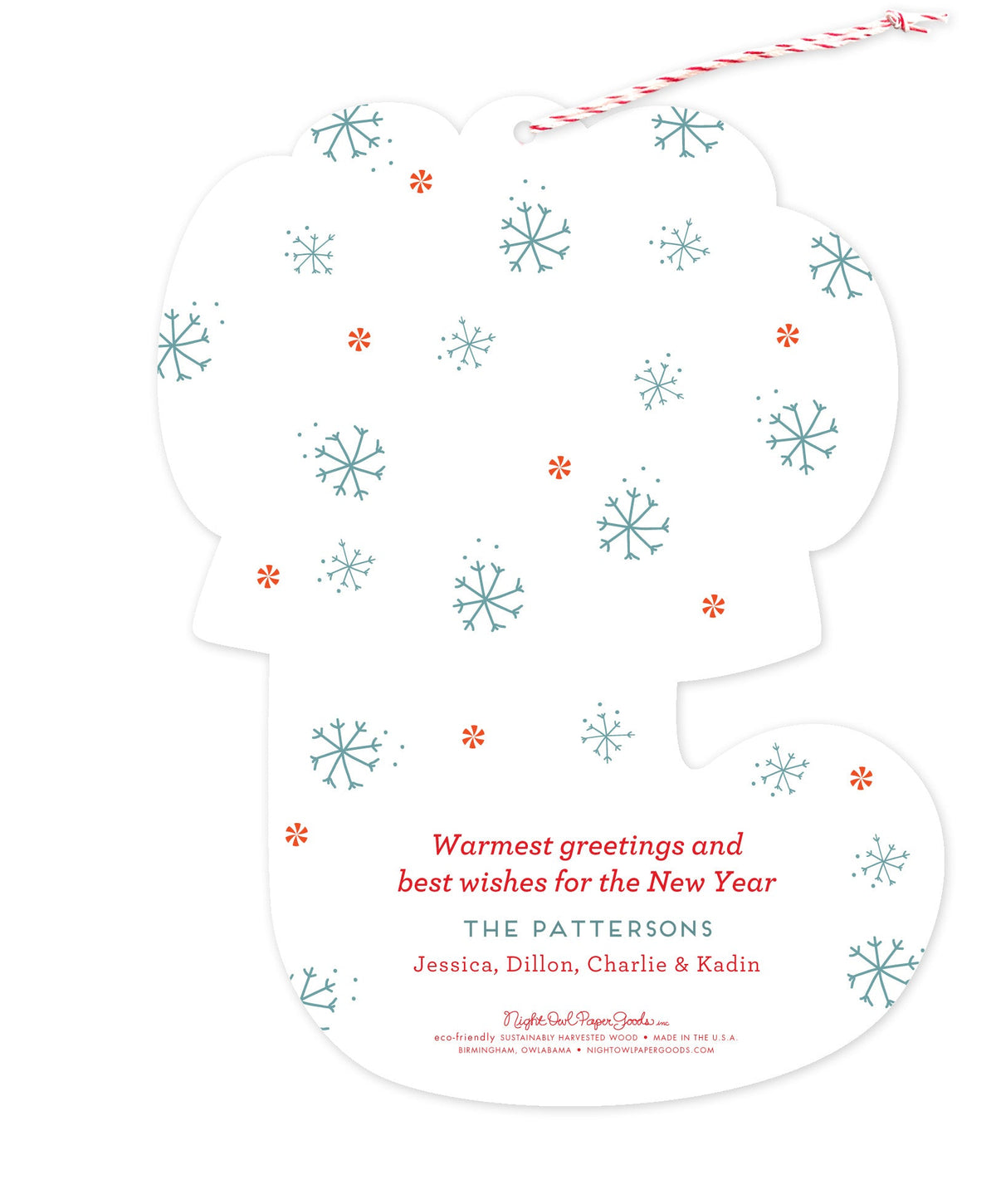 Bear Stocking Custom Holiday Ornament Card - Wood or Paper