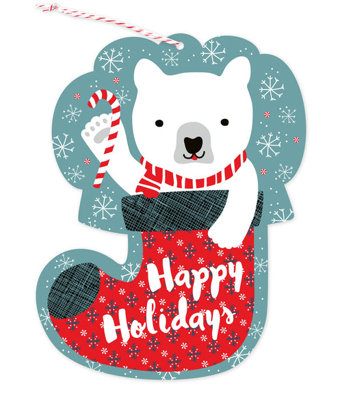 Bear Stocking Custom Holiday Ornament Card - Wood or Paper