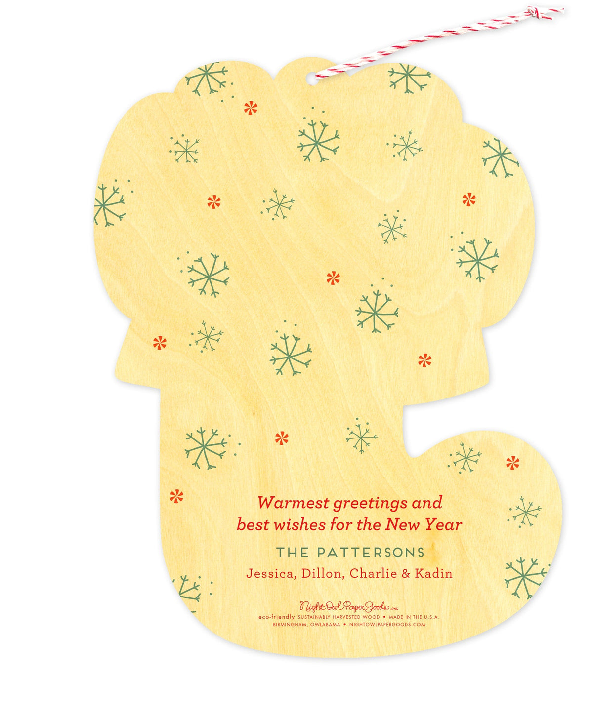 Bear Stocking Custom Holiday Ornament Card - Wood or Paper