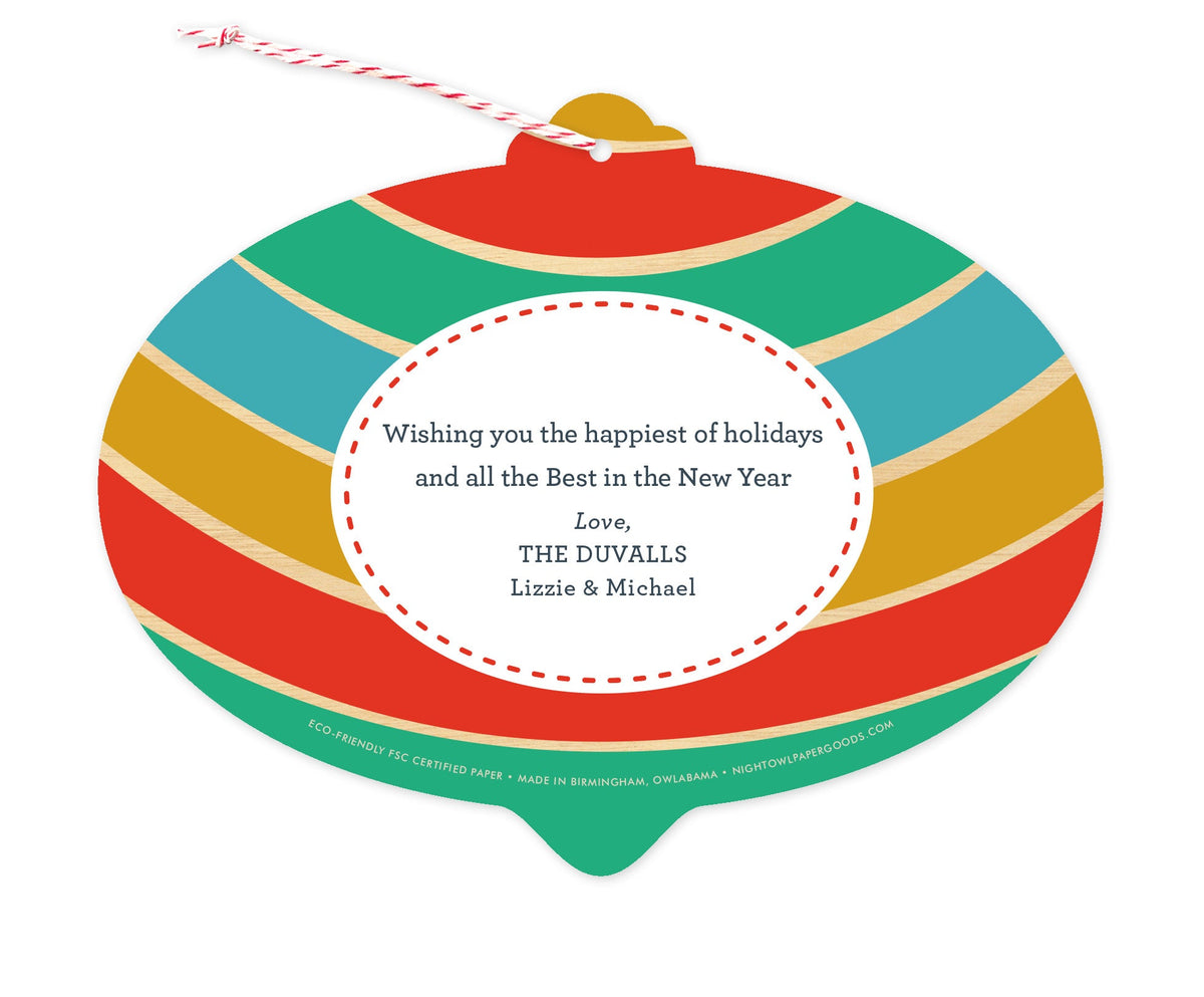 Merry Bulb Custom Holiday Ornament Card - Wood or Paper
