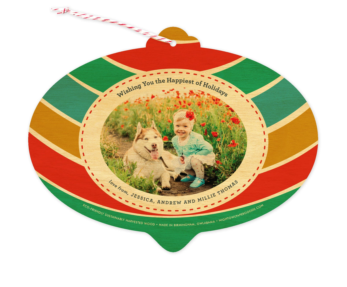 Merry Bulb Custom Holiday Ornament Card - Wood or Paper