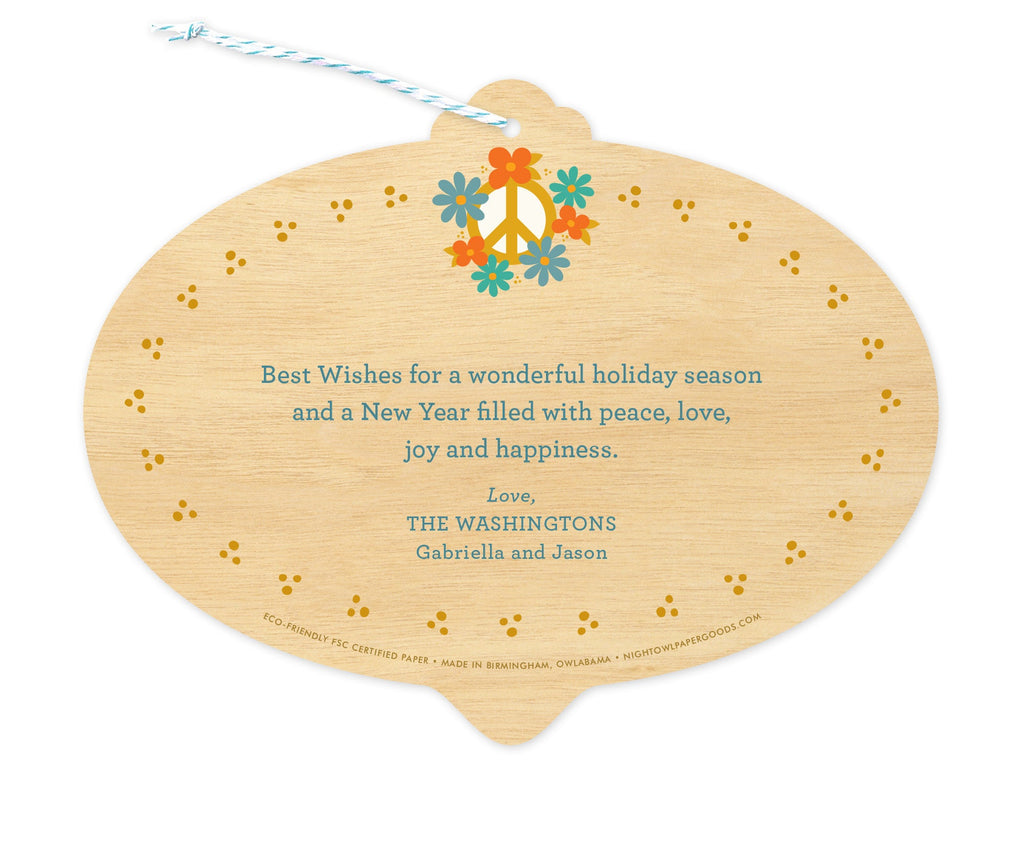 Peace Bulb Bright Custom Holiday Ornament Card - Wood or Paper