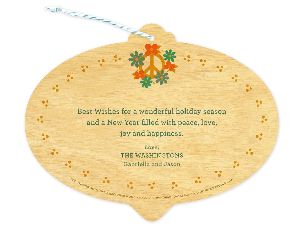 Peace Bulb Bright Custom Holiday Ornament Card - Wood or Paper