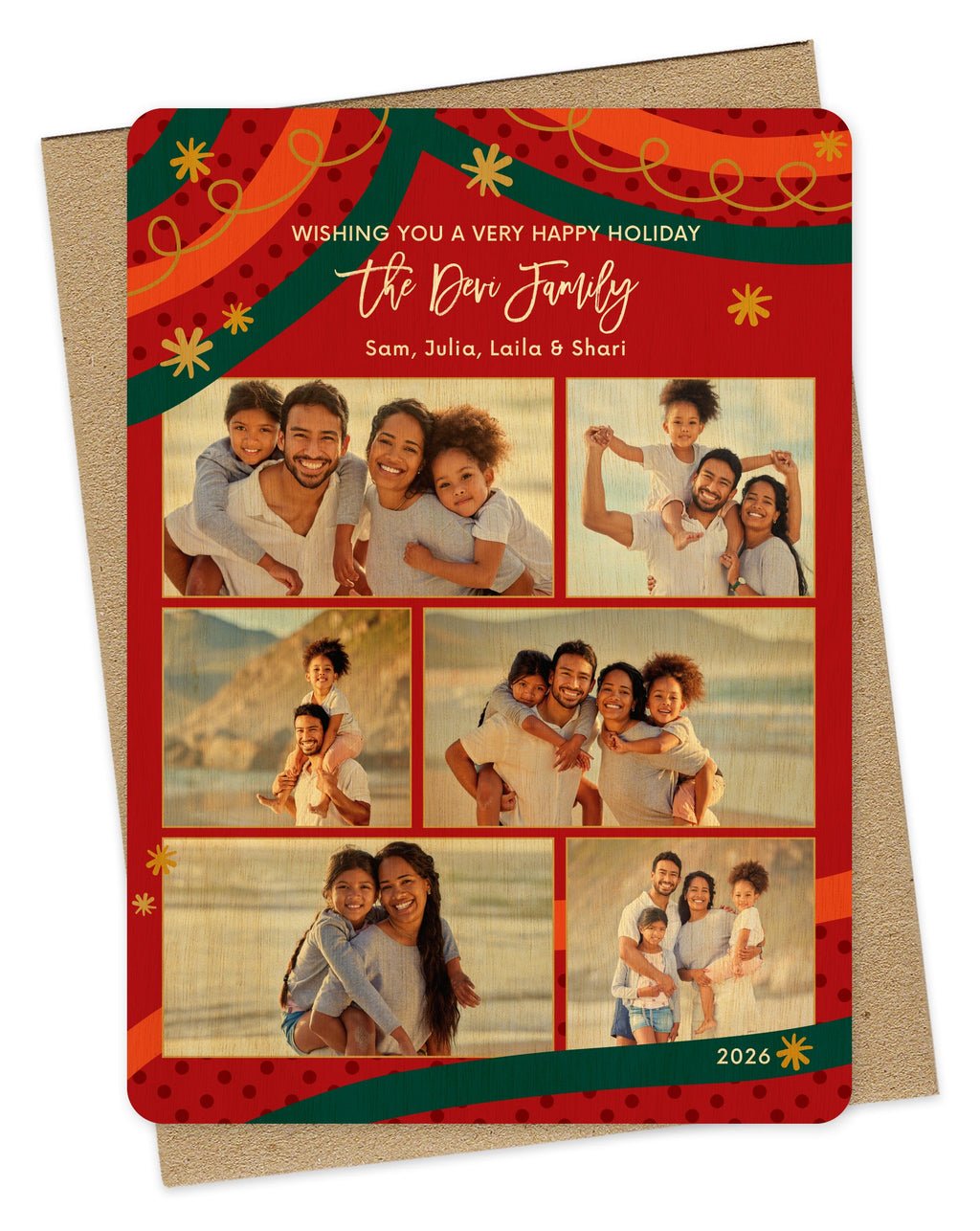 Fun & Festive Custom Holiday Card - Wood or Paper