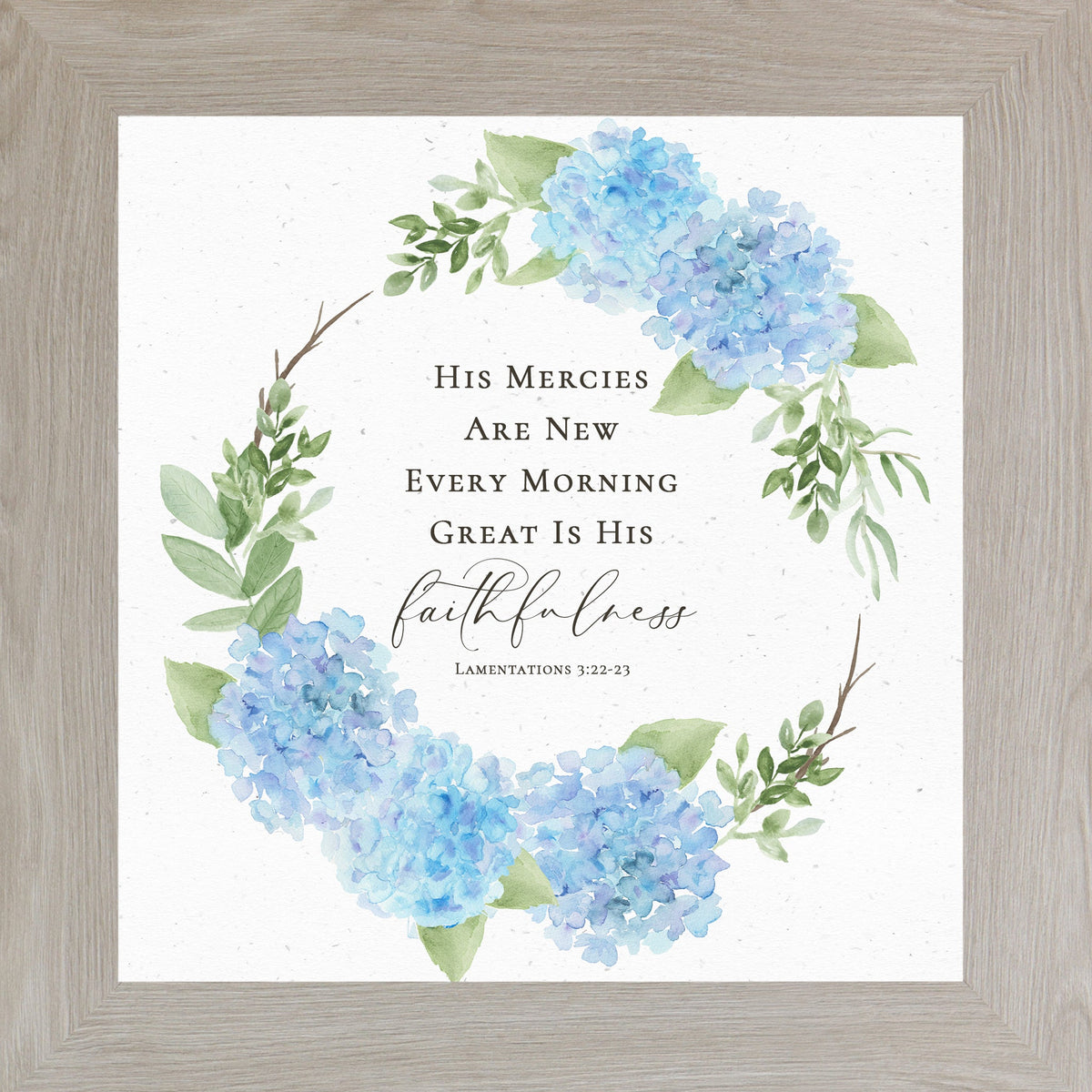 Hydrangea Scripture Wall Art (Lamentations 3:22-23) Faithful Mercies Decor (SB303)