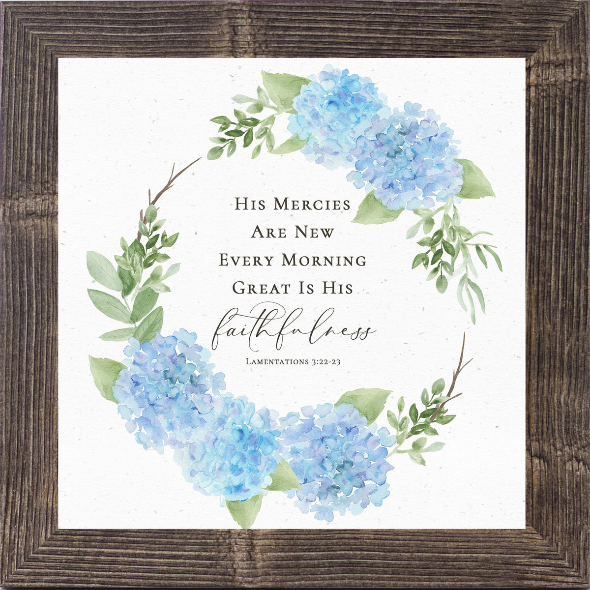 Hydrangea Scripture Wall Art (Lamentations 3:22-23) Faithful Mercies Decor (SB303)