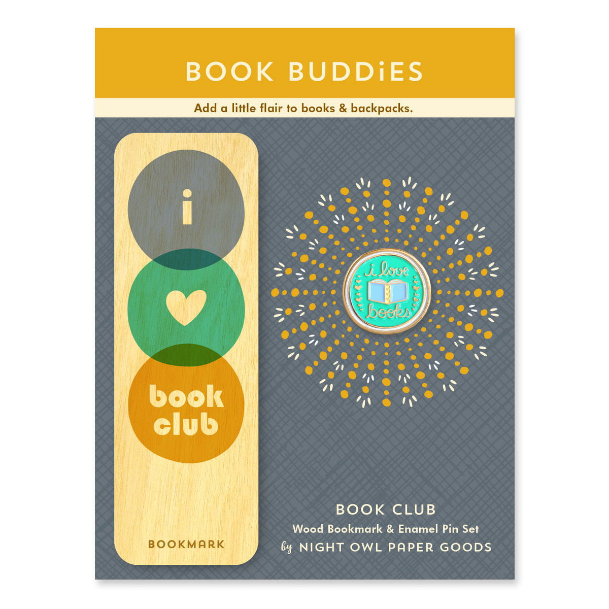 Book Club Book Buddies Wood Mini Bookmark + Pin Gift Set